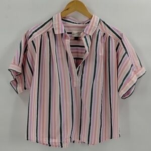 Universal Thread Women's Button Up Striped Top Size XL Shirt Sleeve